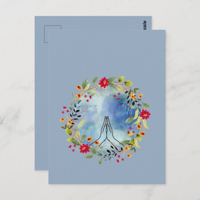 Postal Manos rezando acuarela (Anverso / Reverso)