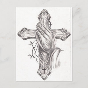 Postal Manos y cruces de rezar