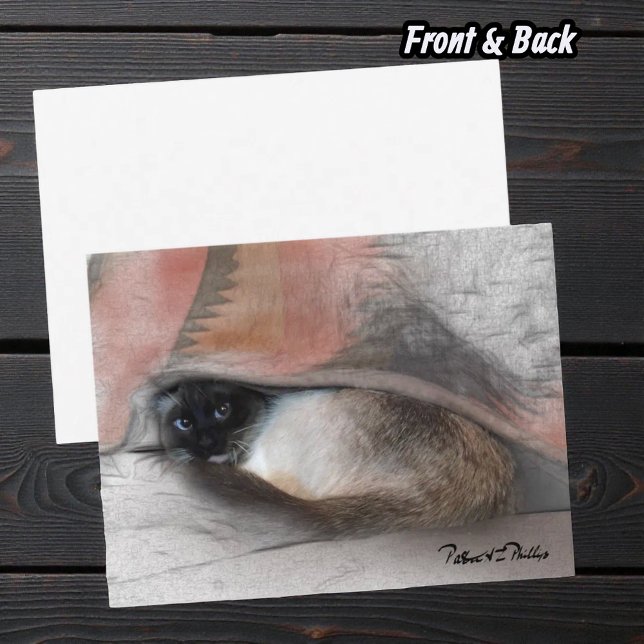 Postal Manta de gatito siamés adorable que te hace pensar (Front and back view of cute Siamese kitten postcard)