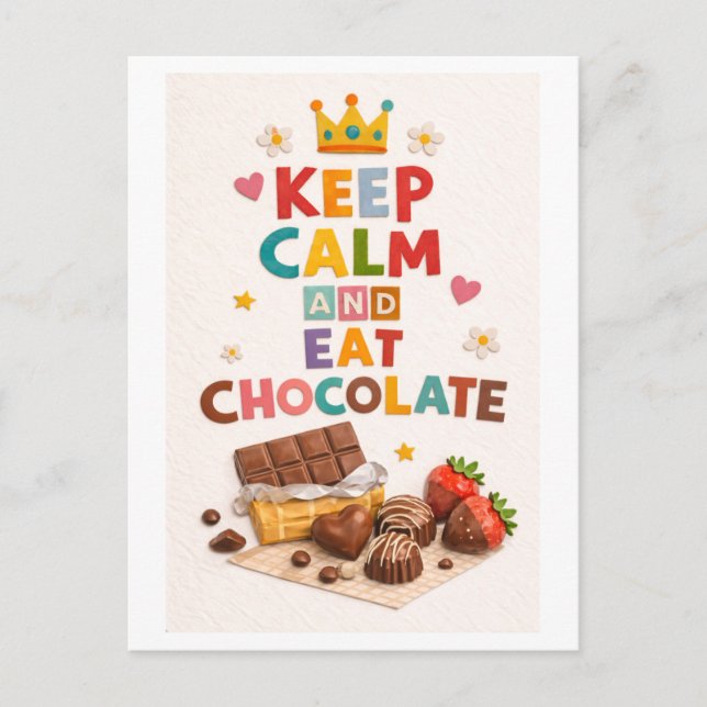 Postal "Mantén la calma y come chocolate" (Anverso)