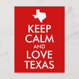 Postal Mantén la calma y el amor en Texas Red