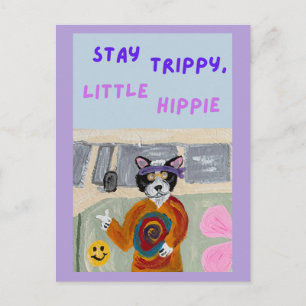 Postal Mantén la onda, pequeño gato de etiqueta hippie