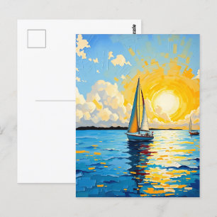 Postal Mantener en contacto   Barco de vela al atardecer