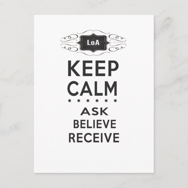 Postal Mantener la calma - Preguntar, creer, recibir post (Anverso)