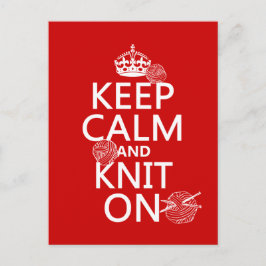 Postal Mantener la calma y el botón Knit On - todos los c
