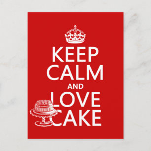 Postal Mantener la calma y el pastel de amor