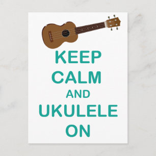 Postal Mantener la calma y el Ukulele En la exclusiva hue