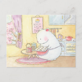 Postal Mantener la calma y hornear la acuarela del conejo
