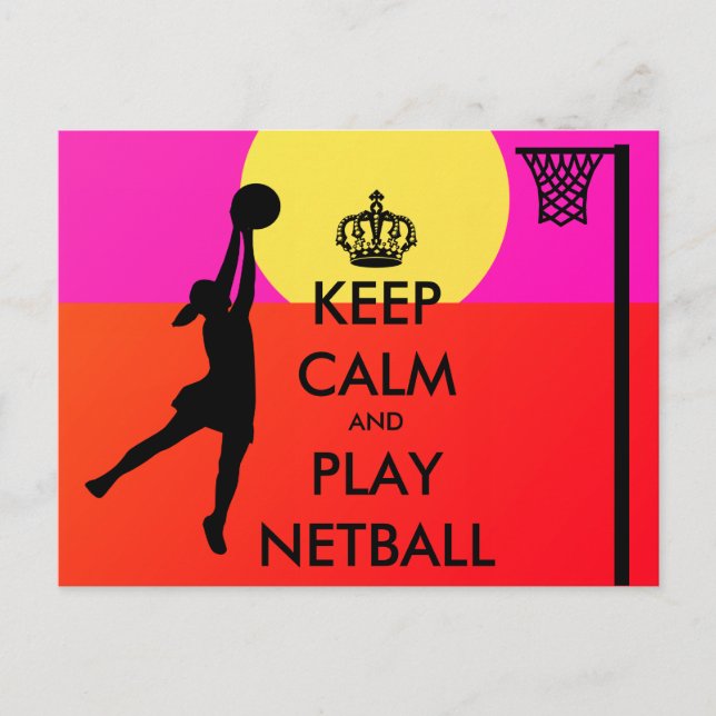 Postal Mantener la calma y jugar al eslogan de Netball (Anverso)