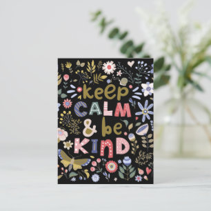 Postal Mantener La Calma Y Ser Amables Flores De Arte Pop