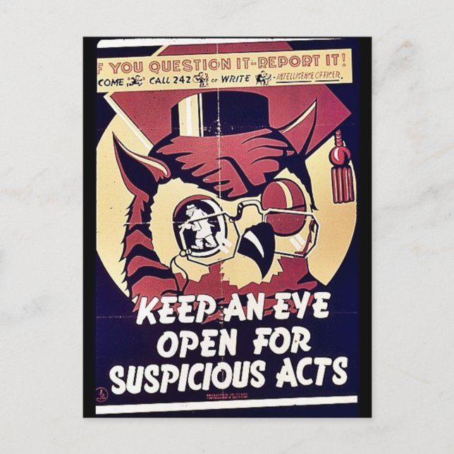 Postal Mantener Un Ojo Abierto Para Actos Sospechosos (Anverso)