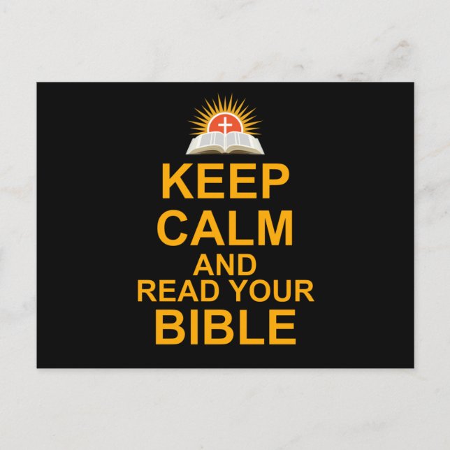 Postal Mantenga la calma y lea su Biblia (Anverso)