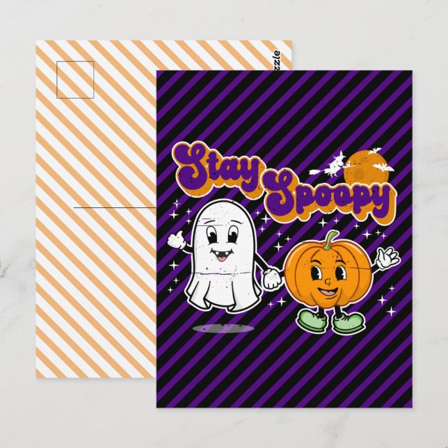 Postal Manténgase alerta: Fantasma y calabaza de Hallowee (Anverso / Reverso)