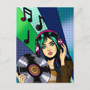 Postal Manteniéndose en contacto   Chica Pop Art con Disc