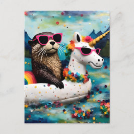 Postal Mantequilla en una flotación de unicornio en un vi