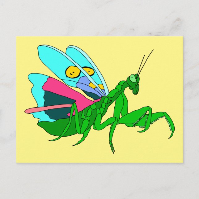Postal Mantis de oración colorida (Anverso)