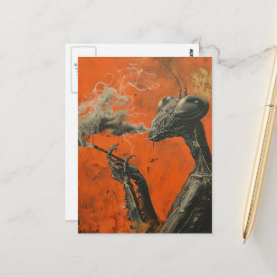 Postal Mantis fumador retro divertido surrealista