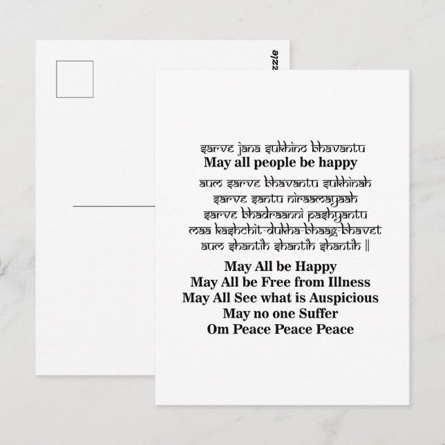 Postal Mantra Sánscrito para la Paz (Anverso / Reverso)
