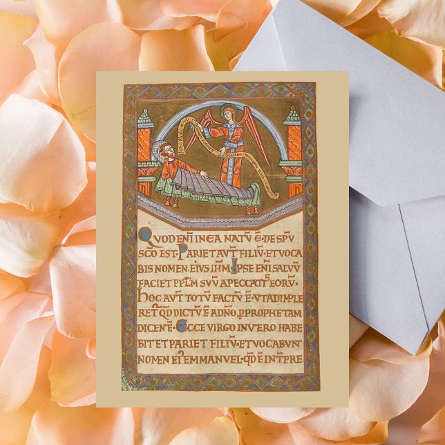 Postal Manuscrito medieval de los Navidades de San José (Saint Joseph Christmas Medieval Manuscript Catholic Christmas Postcard)