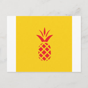 Postal Manzana de pino rojo en amarillo.