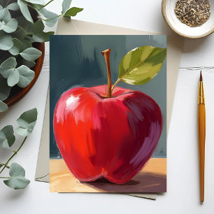 Postal Manzana Roja   Pintura al óleo de frutas
