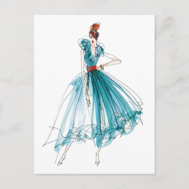 Postal Manzana silvestre | Haute Couture Fashion Sketch (Anverso)