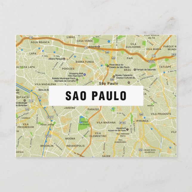 Postal MAP DE LA CIUDAD POSTCARDS HH Sao Paulo (Anverso)