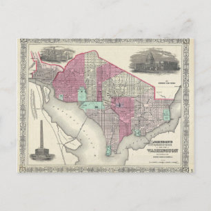 Postal Mapa 1866 de Johnson de la C.C. de Washington