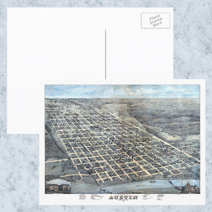 Postal Mapa aéreo antiguo de la ciudad de Austin, Texas, 