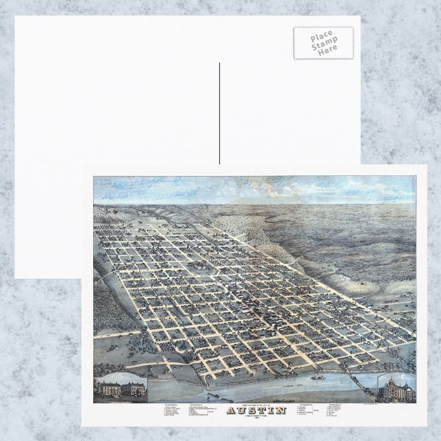 Postal Mapa aéreo antiguo de la ciudad de Austin, Texas,  (Subido por el creador)