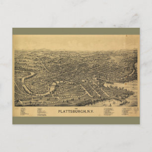 Postal Mapa aéreo de Plattsburgh Nueva York (1899)
