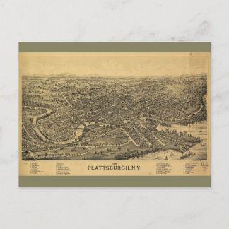 Postal Mapa aéreo de Plattsburgh Nueva York (1899)
