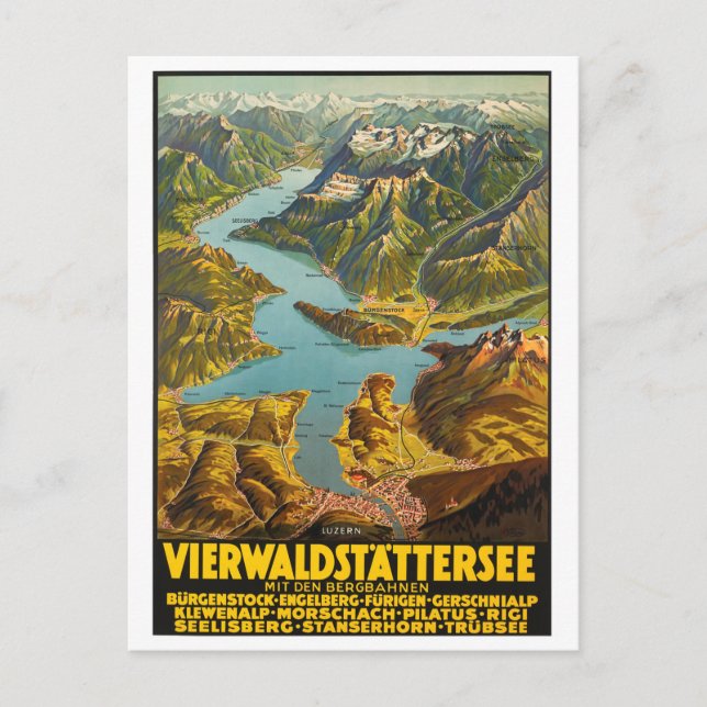 Postal Mapa aéreo de Suiza Central (Anverso)