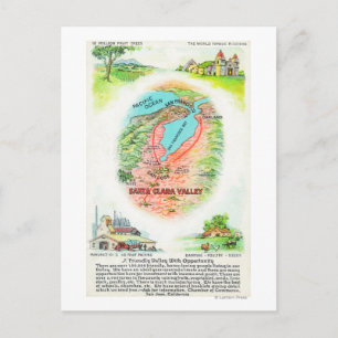 Postal Mapa aéreo del condado de Santa Clara con lugares