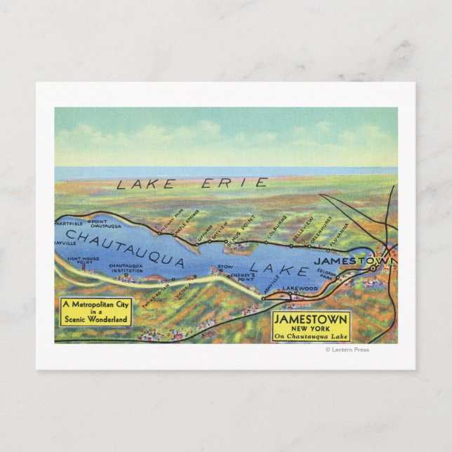 Postal Mapa aéreo del lago y las ciudades circundantes (Anverso)