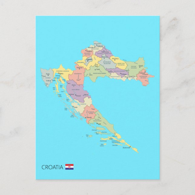 Postal Mapa aislado de las regiones de Croacia (Anverso)