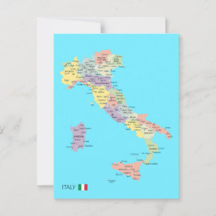 Postal Mapa aislado de las regiones italianas