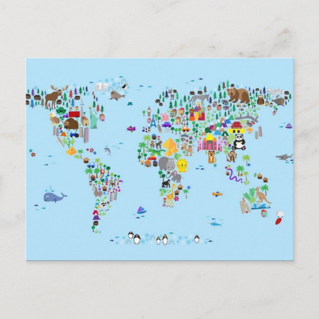 Postal Mapa animal del mundo (Anverso)