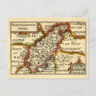 Postal Mapa anticuario del condado de Northamptonshire en
