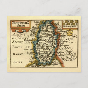 Postal Mapa anticuario del condado de Nottinghamshire Ing