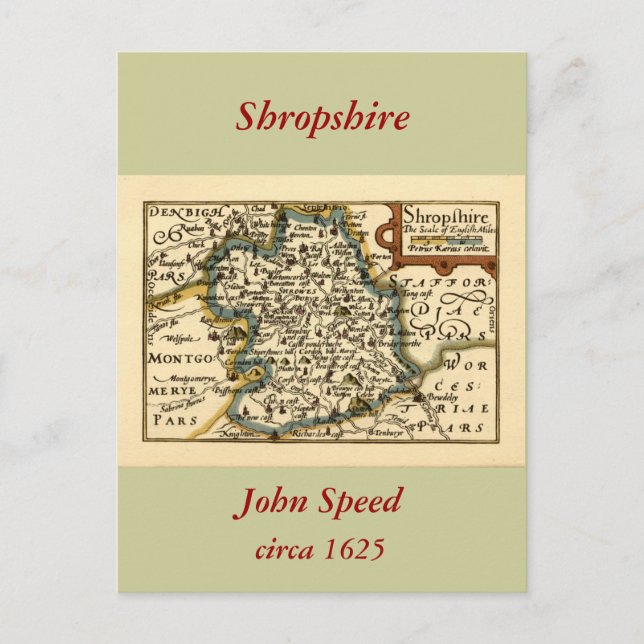 Postal Mapa Anticuario del Condado de Shropshire Inglater (Anverso)