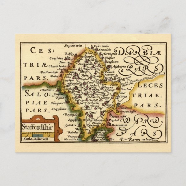 Postal Mapa anticuario del condado de Staffordshire Ingla (Anverso)