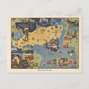 Postal Mapa Antiguo Aventura de Robinson Crusoe Espera