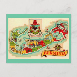 Postal Mapa Antiguo Clásico de Bermudas