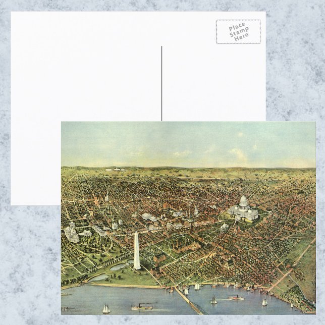 Postal Mapa antiguo con vista panorámica de Washington DC (Subido por el creador)