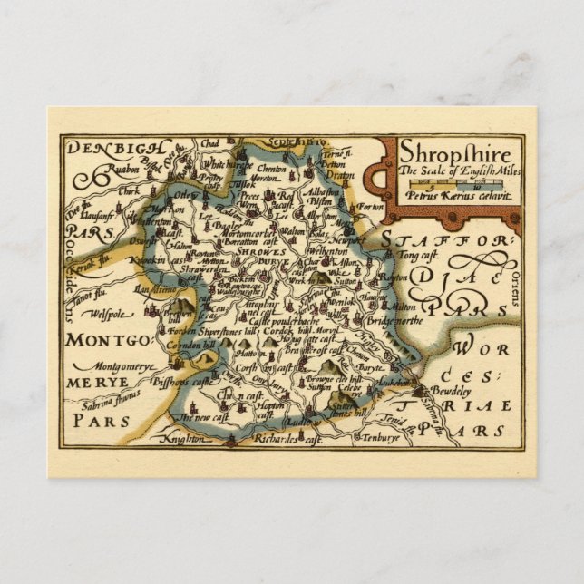 Postal Mapa Antiguo Condado de Shropshire Inglaterra (Anverso)