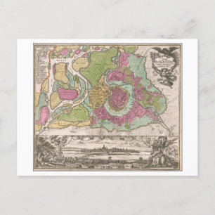 Postal Mapa antiguo de 1730 de Viena (Wien), Austria,