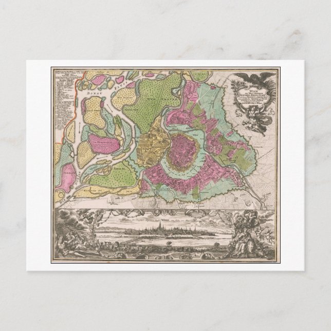 Postal Mapa antiguo de 1730 de Viena (Wien), Austria, (Anverso)