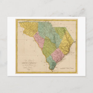 Postal Mapa Antiguo de 1815 de Carolina del Sur
