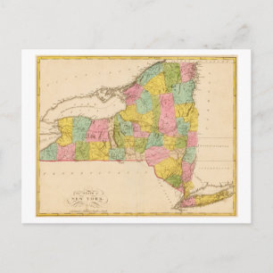Postal Mapa Antiguo de 1815 del Estado de Nueva York
